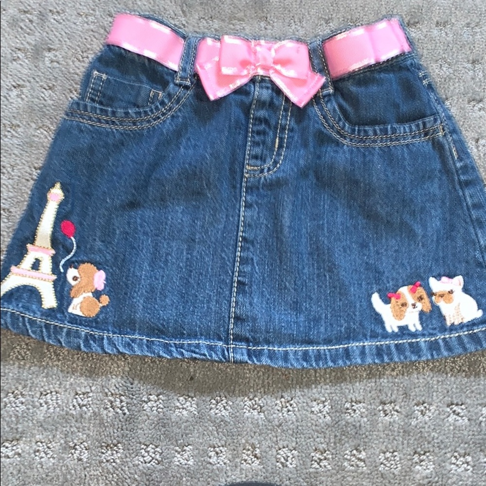 Gymboree Jean skirt with embroidered dogs